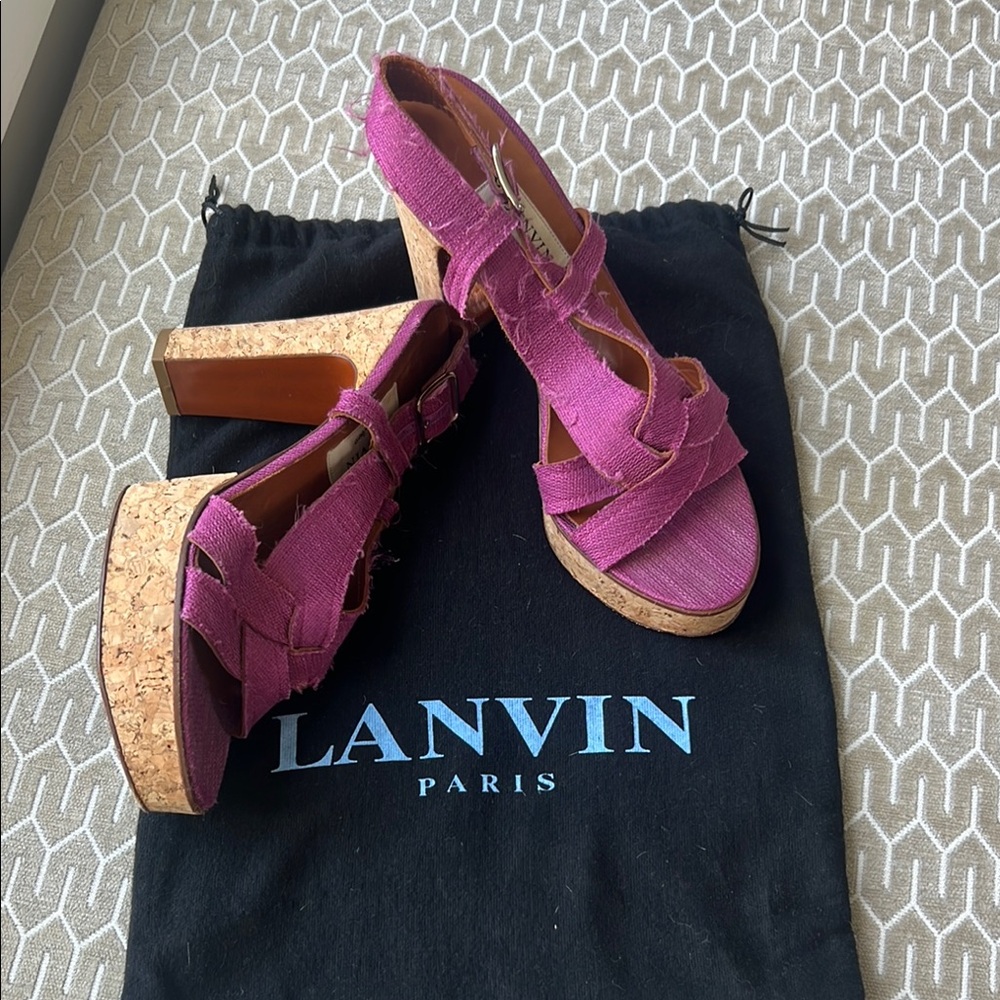 Lanvin vintage platform linen sandals sz 39 1/2
